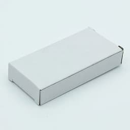 A white rectangular box with a flap closure, suitable for packaging a product.