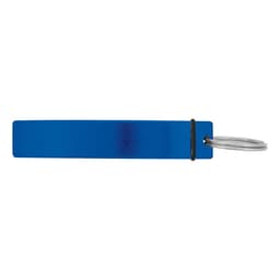 A drink bottle opener in blue, featuring a simple design with a silver keyring attachment.