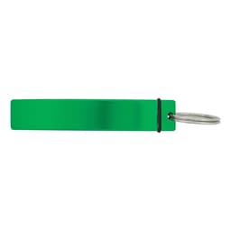 A green drink bottle opener with a metal ring for easy attachment. It has a simple, sleek design.