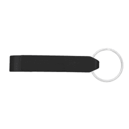 A drink bottle opener in a sleek black design, featuring a keyring attachment.