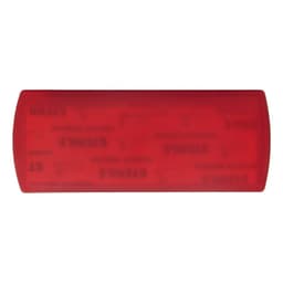 A red bandage dispenser with a smooth surface and a logo. Compact design for easy storage.