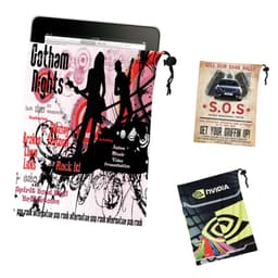 A microfibre iPad pouch with a vibrant design, featuring abstract graphics in various colours, and drawstring closure.