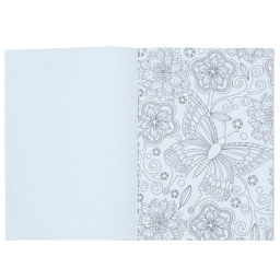 A5 colouring book featuring intricate floral and butterfly designs in black and white on a blank background.