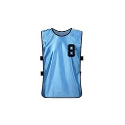 A light blue soccer vest featuring a large number 8 and black trim, with side straps for adjustment.