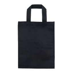 A black tradeshow bag with two handles, featuring a simple design and no visible branding.