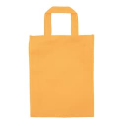 An orange tradeshow bag with two handles, made of sturdy material and featuring a logo.