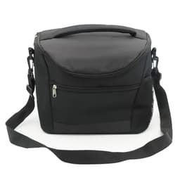 A black cooler bag with a shoulder strap and zippered compartments, featuring a mesh side pocket and a top handle.
