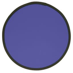 A fold up flying disc in a vibrant purple colour with a black edge and a branding logo.