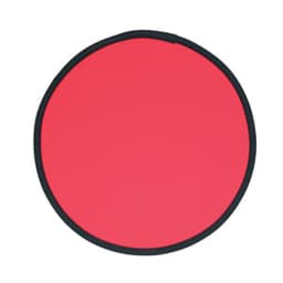 A red fold-up flying disc with a black rim, designed for easy portability.