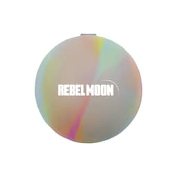 A round, multicoloured reusable water balloon, featuring a logo. The surface has an iridescent finish.