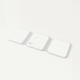A white Matrix 3-in-1 MagSafe wireless charger with three charging pads and a round centre section.