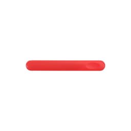 A red nail file with a smooth surface and rounded edges. It features a simple design with a branding logo.
