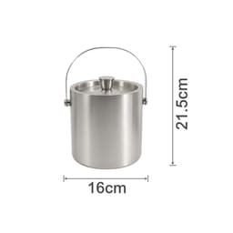 A stainless steel ice bucket with a lid and handle, measuring 16cm in diameter and 21.5cm in height.
