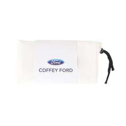 A white cotton mesh produce bag with a black drawstring and a branded label.