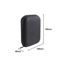 A small black zipper case with dimensions of 140mm x 100mm x 40mm and a visible zip closure.