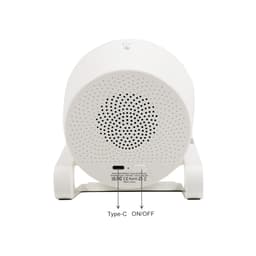 A white night light speaker featuring a perforated design and a base. Includes a Type-C port and an ON/OFF switch.