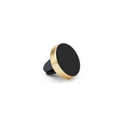 A black clip-on car phone holder with a gold rim, designed for mounting phones securely in vehicles.