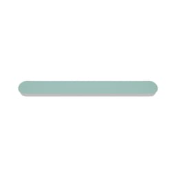 A double-sided polished nail file in light green with rounded edges. It has a simple design and features a logo.