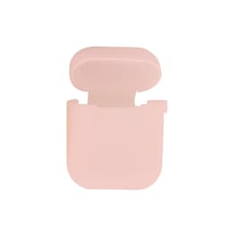 A pink silicone case designed to protect AirPods, featuring an open lid and a smooth surface.