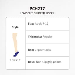 Low cut gripper socks in navy blue with non-slip grip points. Features a design for adults sized 7-12.