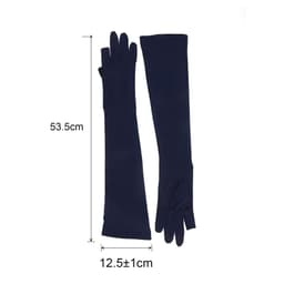 Long sleeve, navy sun protective gloves featuring two open fingers, shown laid flat for display.