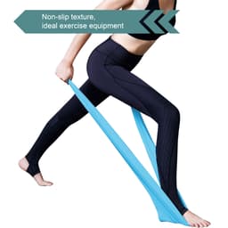 A fitness resistance band in light blue, featuring a non-slip texture, held by a person in activewear.