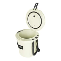 A 15L ice bucket in light green with a black handle and a lid, featuring a logo on the front.