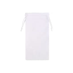 A white RPET lens pouch with a drawstring closure, featuring a simple and minimalist design.