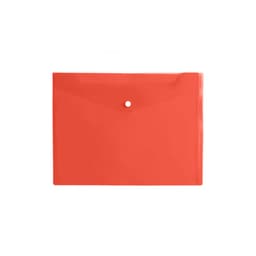 A4 clear file envelope in bright orange, featuring a button closure and a smooth, glossy finish.