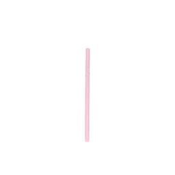 A reusable silicone straw in a soft pink colour, featuring a smooth design and a logo.