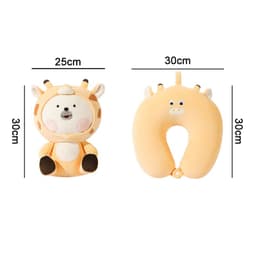 A plush travel pillow shaped like a sitting giraffe in soft orange and cream colours, with a removable neck pillow option.