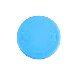 A blue silicone frisbee with a smooth surface and circular design. It features a brand logo.