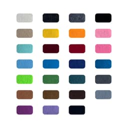 A collection of felt swatches in various colours, including blue, green, yellow, pink, and grey, arranged in a grid.