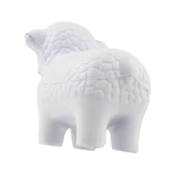 A white sheep-shaped stress reliever with textured detailing, designed for stress relief in a fun format.
