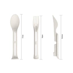 A portable utensils set featuring a spoon, fork, and knife in natural colour, measuring 17cm, 16cm, and 16.5cm respectively.