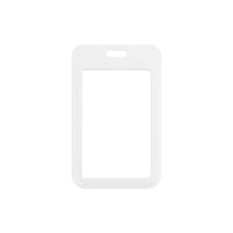 A white ABS double-sided ID card holder with an open centre for inserting identification cards.
