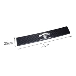 A black moulded PVC bar runner featuring a logo, measuring 25cm by 60cm, with a textured surface.
