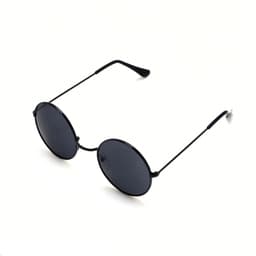 Retro round sunglasses with a black frame and dark lenses. Features sleek, minimalist design.