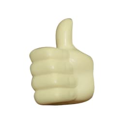 A cream-coloured, thumb-shaped stress reliever with a raised thumb design and a smooth surface.