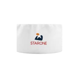 A white chef skull cap featuring a logo with an abstract design and the word "STARONE" in red.