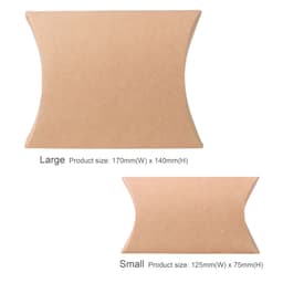 A small brown kraft pillow box, sized 125mm x 75mm, featuring a smooth surface and curved edges.