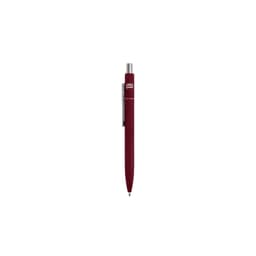 A burgundy metal ballpoint pen with a silver clip and a logo on the barrel.