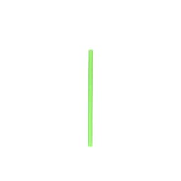 A reusable silicone straw in bright green, featuring a smooth surface and a simple design. It includes a logo.