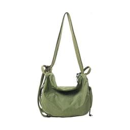 A green convertible backpack duffel bag with a textured pattern and adjustable strap. It features a logo.
