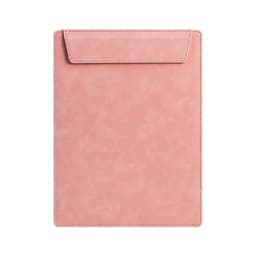 A pink A4 magnetic clipboard with a smooth, textured finish and a sealed top edge. Features a simple design with branding.