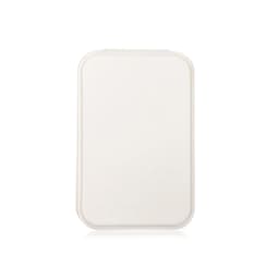 A portable mini mirror in a rectangular white casing, featuring smooth edges and a compact design.
