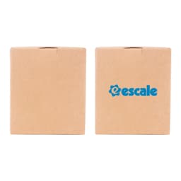 A large square gift box in light brown with a logo on one side, featuring a top closure. Dimensions are 105 x 130 x 105mm.