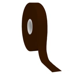 A roll of brown satin polyester ribbon with a smooth, glossy finish and a central core.