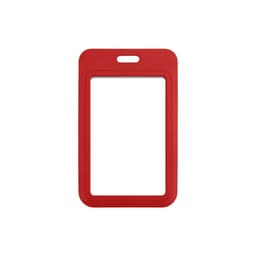 A red ABS double-sided ID card holder with a slot for a lanyard or clip, featuring a blank interior.