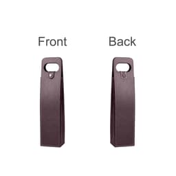 A wine bottle bag in deep brown with stitching details and a handle for easy carrying. Features front and back views.